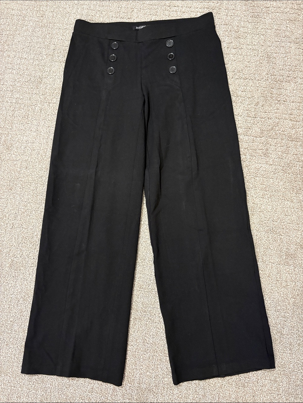 Black Wide-Leg Sailor pull-on Button Pants